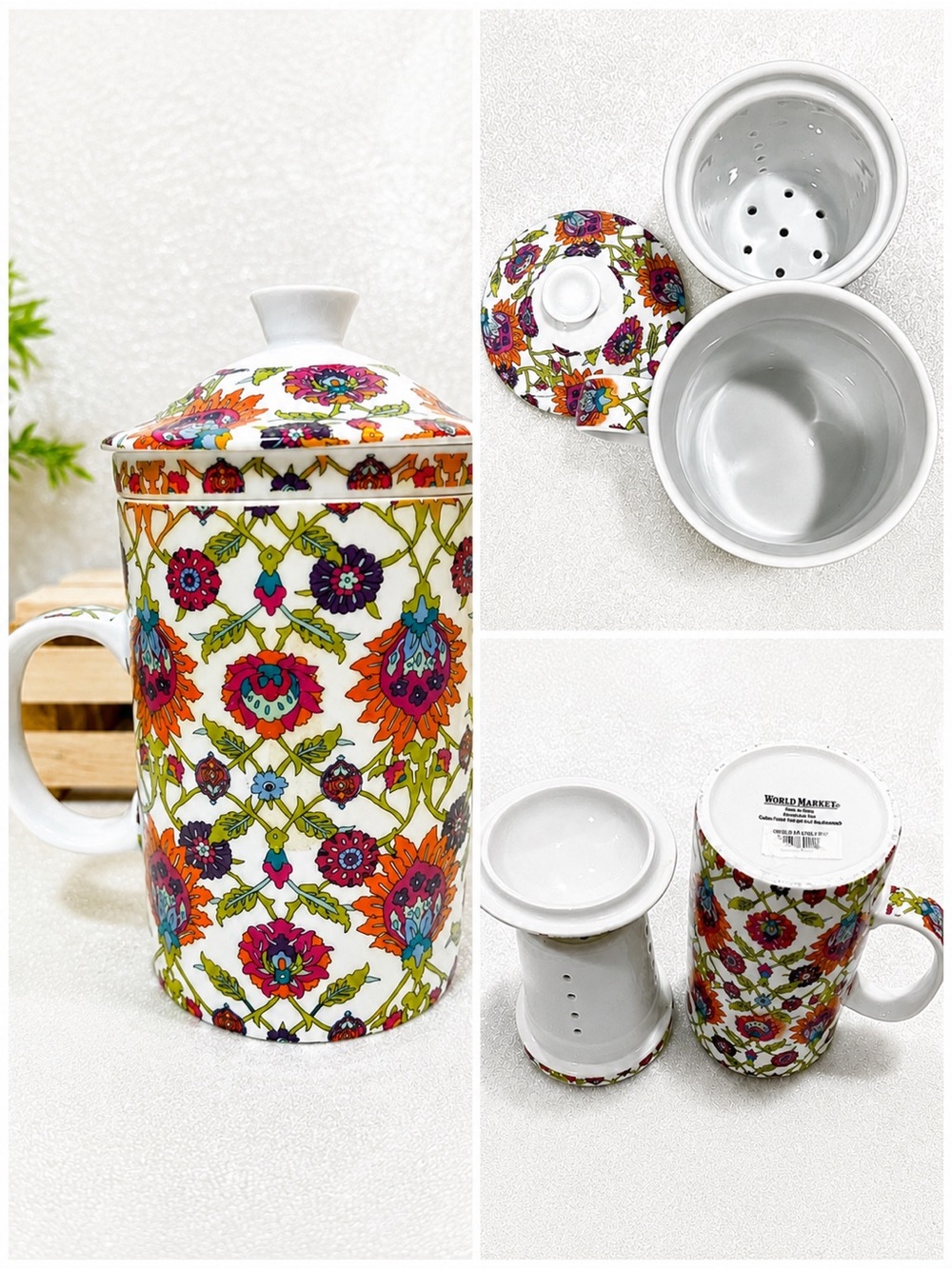 3-pc World Market Teacup, Loose-Leaf Infuser, and Lid 6” Combo | 12 oz. | Boho